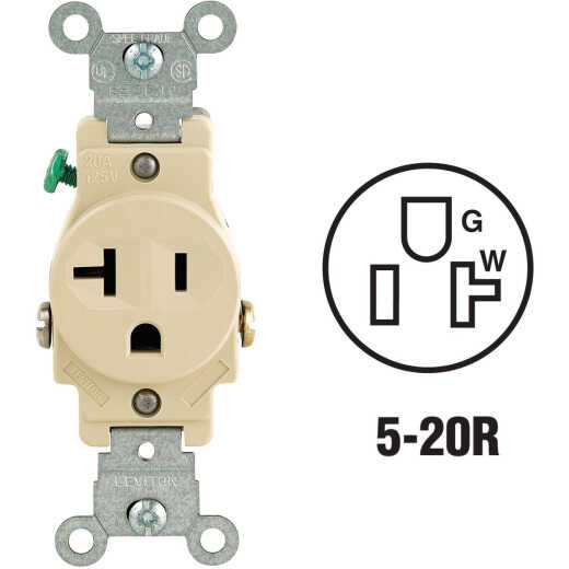 Leviton 20A Ivory Commercial Grade 5-20R Shallow Single Outlet