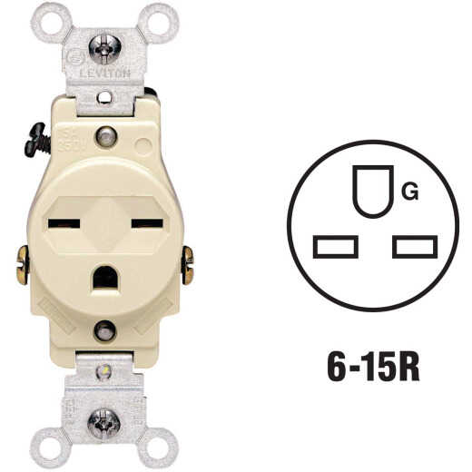 Leviton 15A Ivory Heavy-Duty 6-15R Grounding Single Outlet